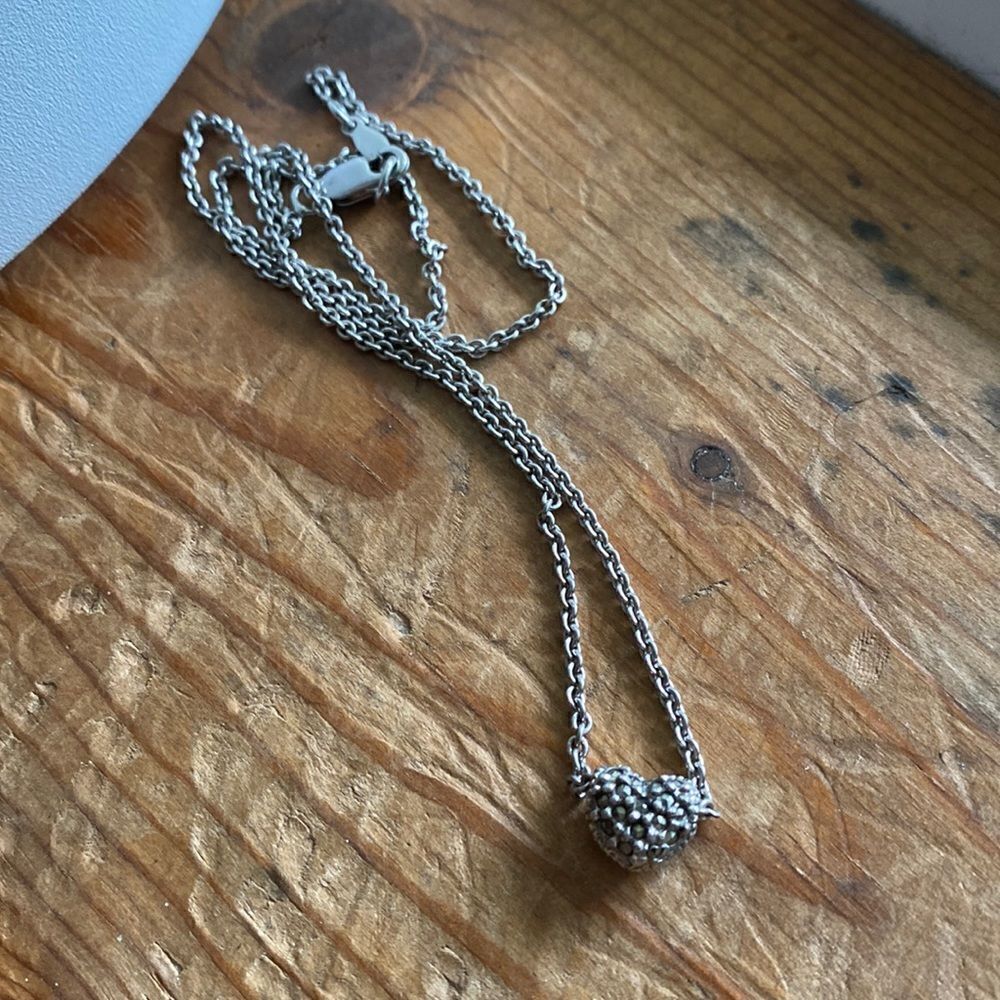💛 925 Marcasite & CZ Reversible Heart Necklace